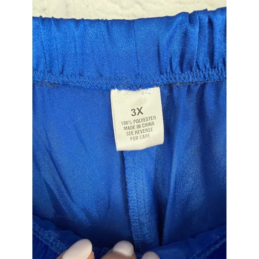 Frederick's of Hollywood 3X Cobalt Blue Satin Pajama Set Wide Leg Lounge Y2K